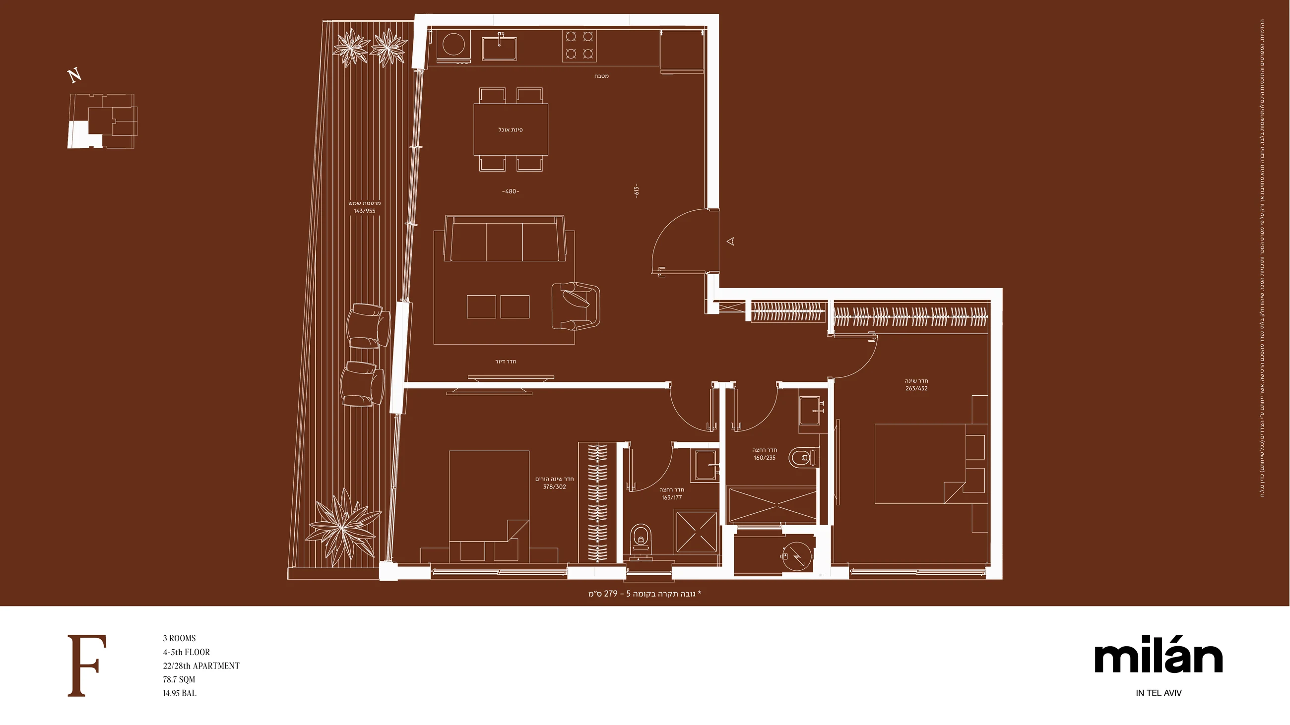 Milan apartment 22 type F4 floor plan