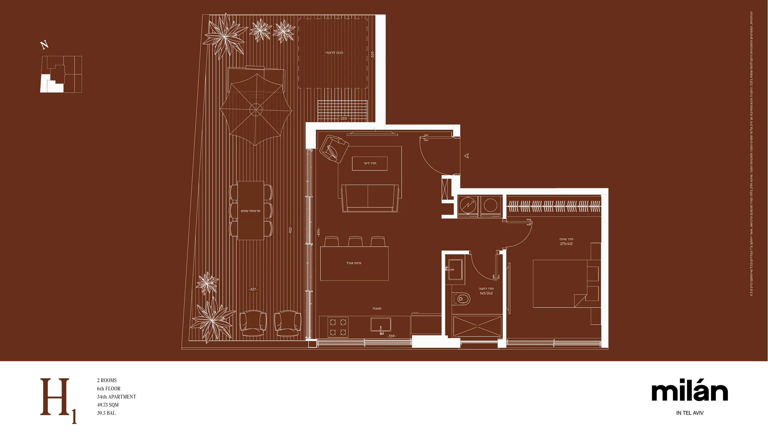 Milan apartment 34 type H1 floor plan