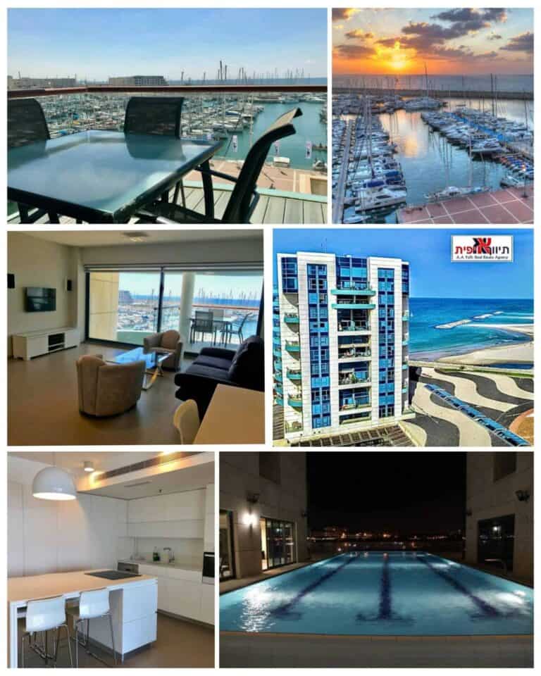 Luxury beachfront property with pool and marina views.