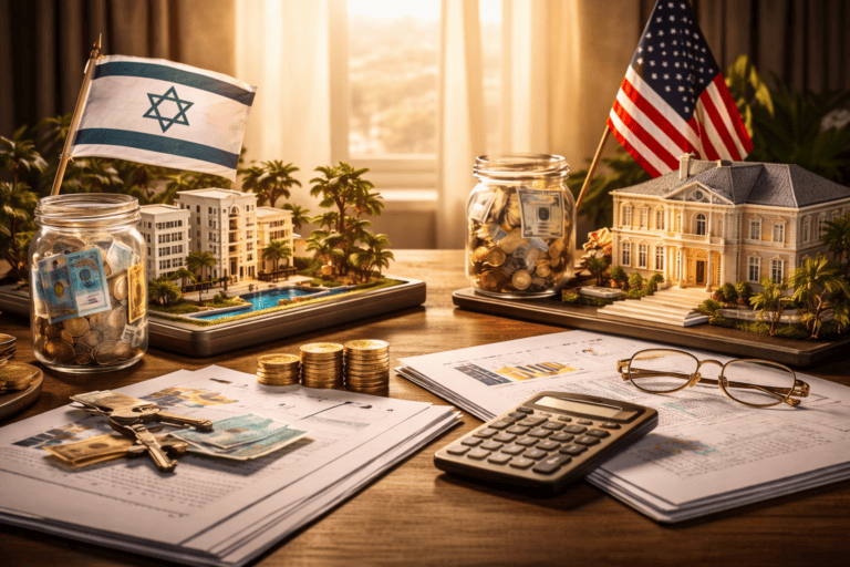 Coins and money for US and Israel real estate investment.