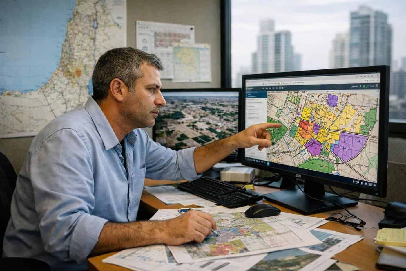 GovMap interface showing real-time real estate planning data maps of Israel