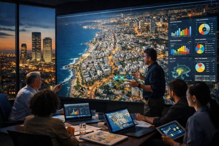 Digital high-resolution map of Tel Aviv illustrating open municipal data for global urban planners