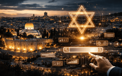 Jerusalem cityscape with Star of David interface overlay