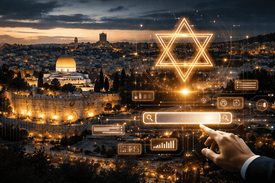 Jerusalem cityscape with Star of David interface overlay