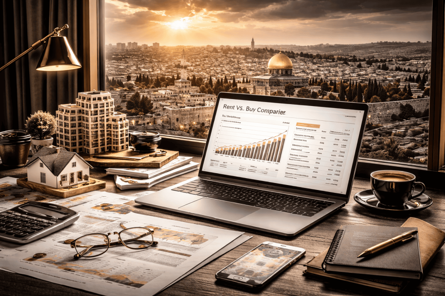 Real estate investment analysis on laptop screen shown.