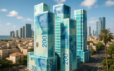 Monetary urban landscape with skyscrapers made of bills.