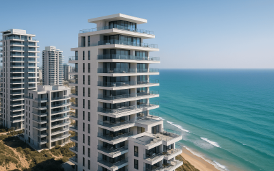 Abandoned beachfront condos in a post-apocalyptic setting.