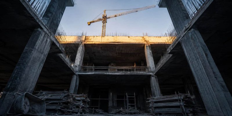 abandoned atrium beneath the crane