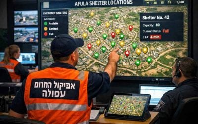 Interactive digital map showing emergency civil defense shelters in Afula