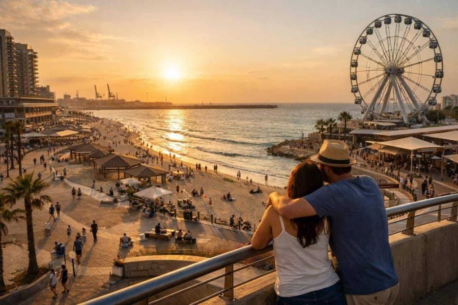 View of Ashdod's Golden Coast development and modern tourism infrastructure along the Israeli coastline