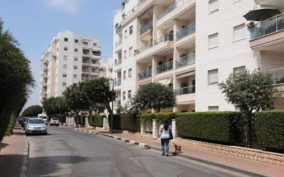 Apartment buildings in Ashkelon viewed from a residential street
