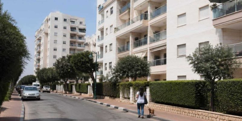 Apartment buildings in Ashkelon viewed from a residential street