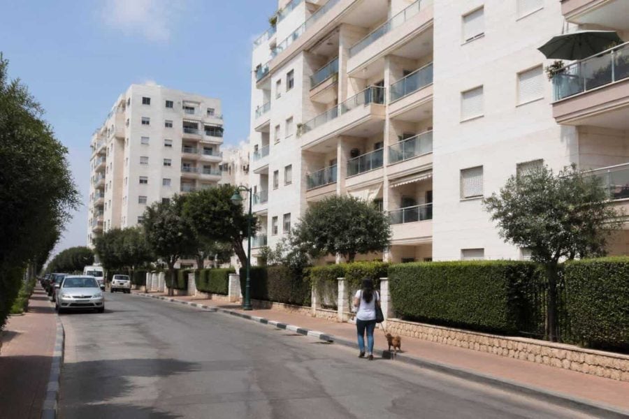 Apartment buildings in Ashkelon viewed from a residential street
