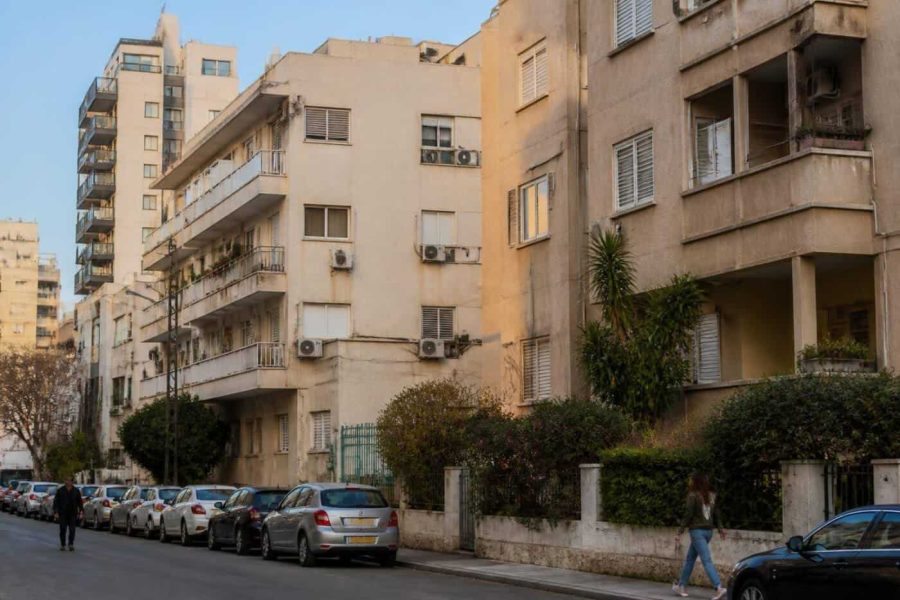 Apartment buildings in an Israeli coastal city with residential balconies and modern towers