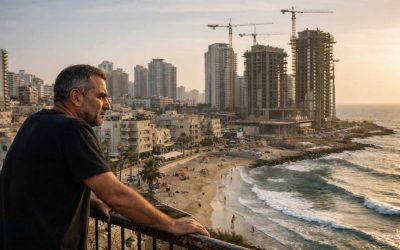 Modern high-rise residential buildings and construction cranes along the Bat Yam coastline