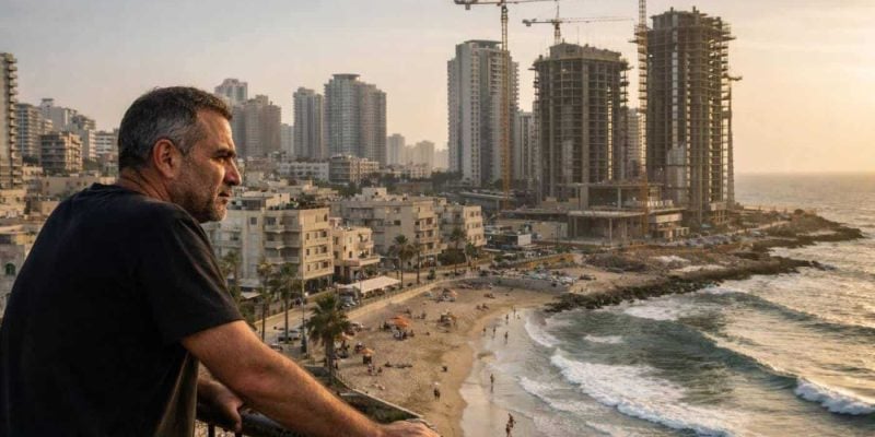 Modern high-rise residential buildings and construction cranes along the Bat Yam coastline