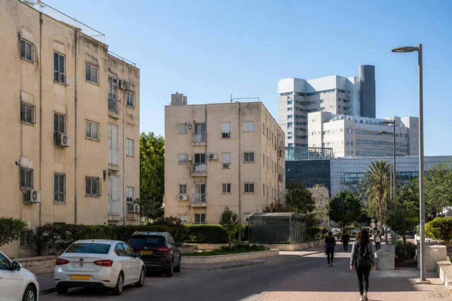 Apartment buildings in Be’er Sheva near a university district on a clear day