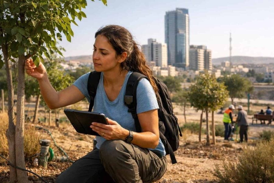 Digital map visualization of 59,000 trees in Be’er Sheva as part of the Digital Oasis open data project