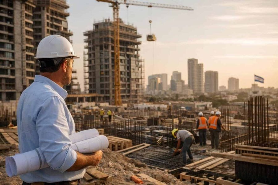Modern skyline under construction representing growth and accountability in Israel's real estate sector