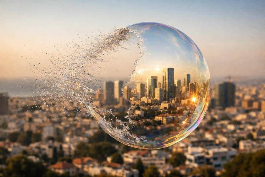 Construction cranes over modern apartment buildings in Tel Aviv representing the Israeli real estate market and housing supply
