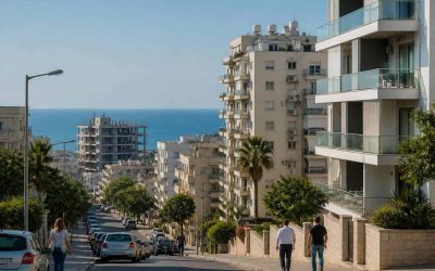 Coastal apartment buildings near the Mediterranean shoreline in Nahariya