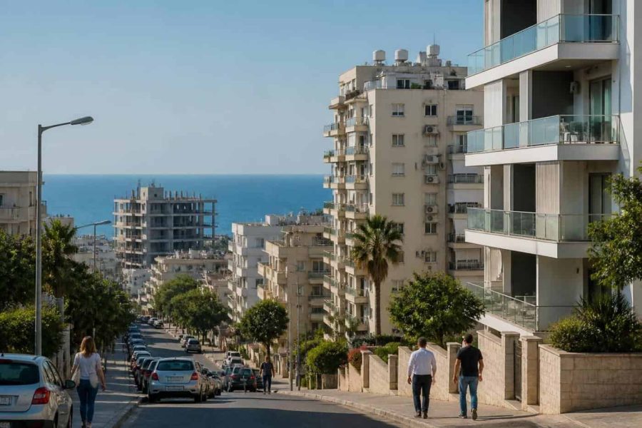 Coastal apartment buildings near the Mediterranean shoreline in Nahariya