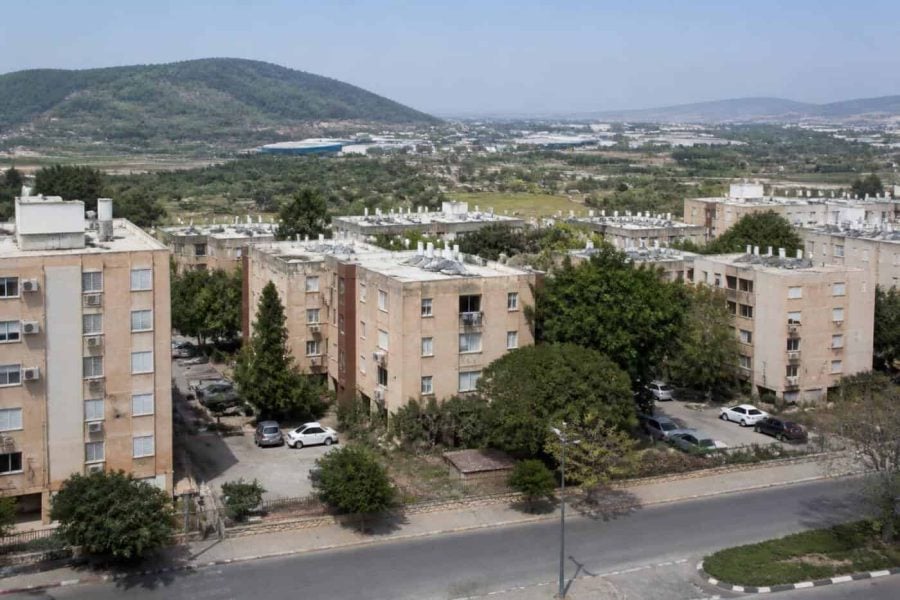 Apartment buildings in Migdal HaEmek near roads and local employment areas