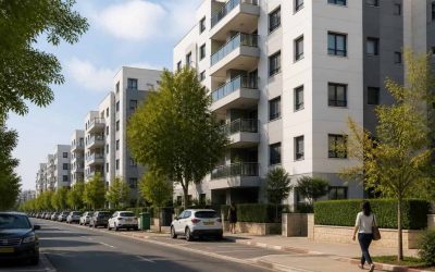 Modern apartment buildings in a clean residential area of Rehovot near science and technology employment centers