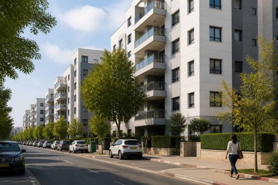 Modern apartment buildings in a clean residential area of Rehovot near science and technology employment centers