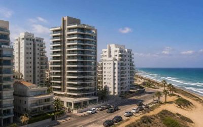 Modern coastal apartment towers overlooking the Mediterranean shoreline in Israel