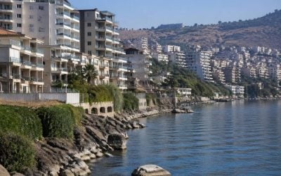 Lakefront apartment buildings overlooking the Sea of Galilee in Tiberias