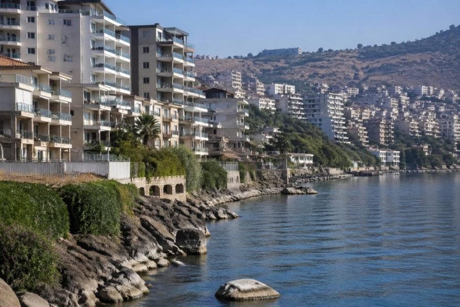 Lakefront apartment buildings overlooking the Sea of Galilee in Tiberias