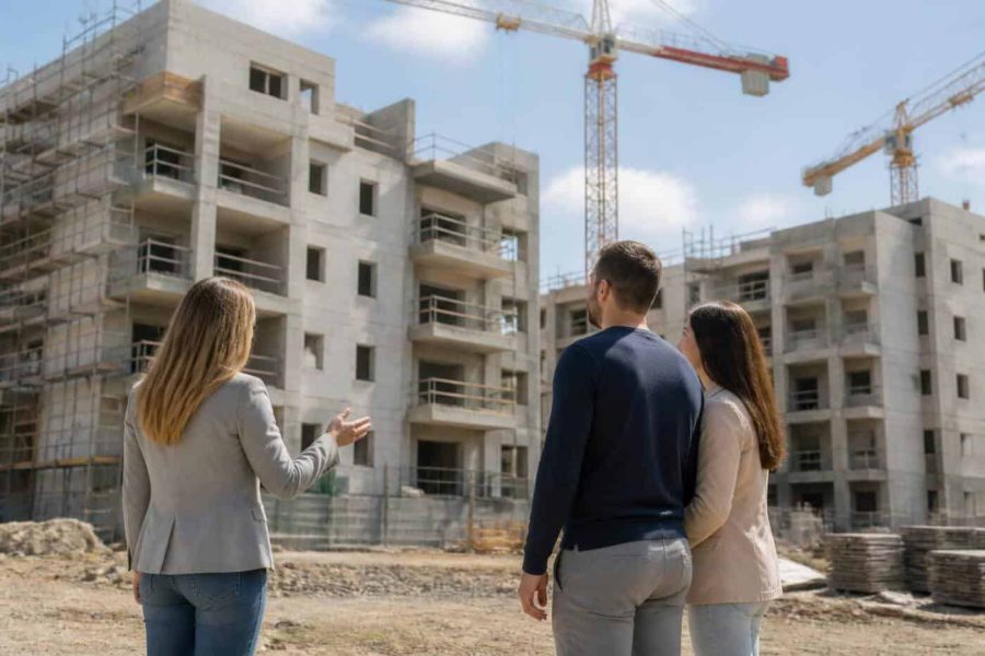 Modern residential construction site in Israel with apartment buildings under development