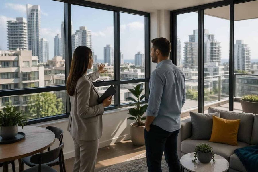 Modern apartment buildings in central Tel Aviv viewed as part of a rental property investment search