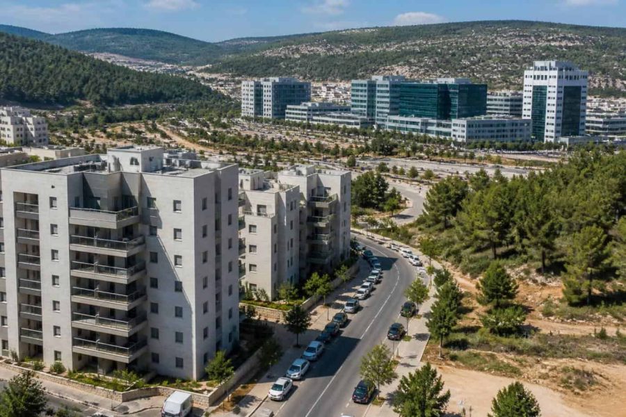 Modern apartment buildings in Yokneam Illit near a high-tech business district