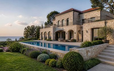 Luxury villa exterior with landscaped garden and Mediterranean-style architecture in Israel