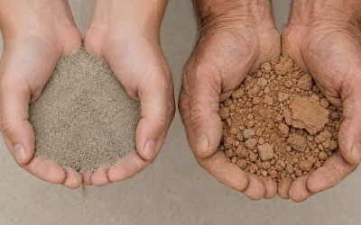 contrasting soil in open hands - building israel