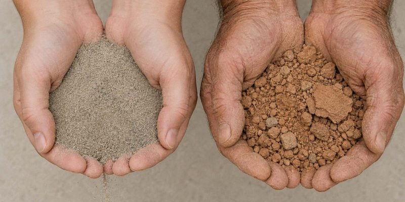 contrasting soil in open hands - building israel