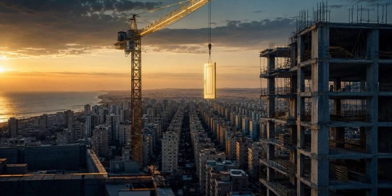 crane holding a gold bar