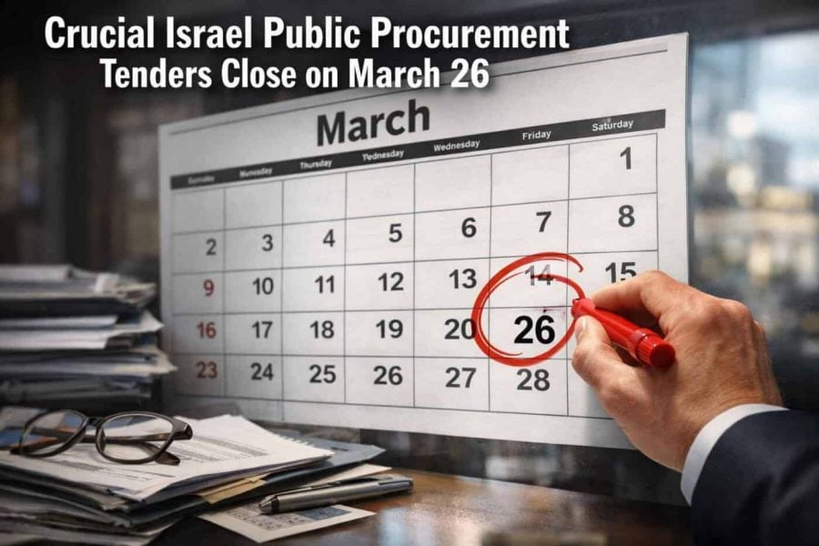 Calendar highlighting the March 26 deadline for crucial Israel public procurement tenders