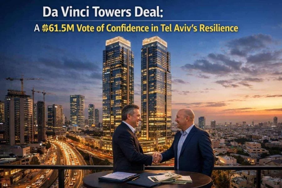 Exterior view of Da Vinci Towers in Tel Aviv skyline representing the ₪61.5M real estate deal