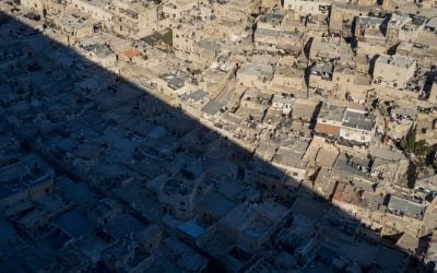 diagonal shadows over old vity rooftops jerusalem israel