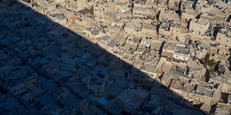 diagonal shadows over old vity rooftops jerusalem israel