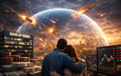 Conceptual illustration of a protective shield over Israeli currency, representing the Bank of Israel's economic relief plan