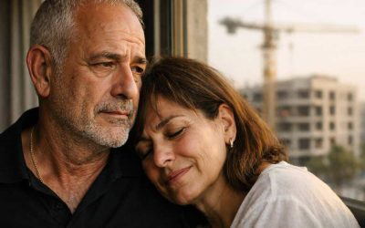 Bank of Israel building with chart showing interest rate cut to 4 percent and rising housing market activity