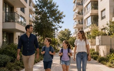 Anglo family comparing move-in-ready homes in an Israeli neighborhood