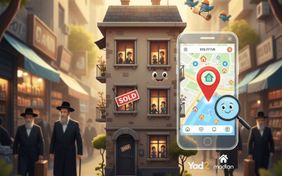 The image depicts a charming street scene in an urban area. A two-story building stands prominently in the center, with a "SOLD" sign hanging from its door. The building has three windows, each ado...