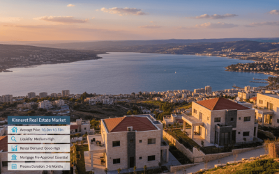 The image depicts a scenic view of a coastal town during sunset. The sky is painted with hues of orange and pink, transitioning into a darker blue as it meets the horizon. The town is nestled along...