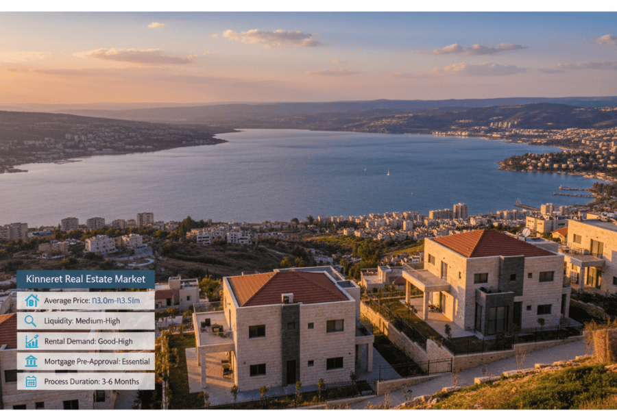 The image depicts a scenic view of a coastal town during sunset. The sky is painted with hues of orange and pink, transitioning into a darker blue as it meets the horizon. The town is nestled along...