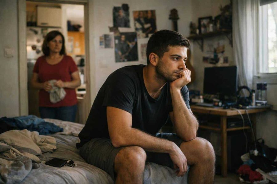 Young Israeli adults looking at high-cost apartment rental listings on a laptop